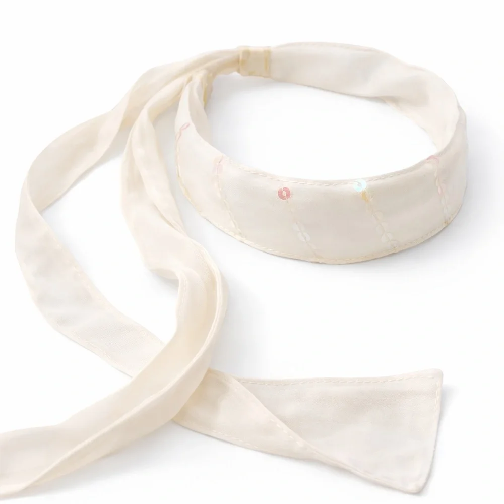 Vintage Cream Sequin Silky Tie Headband